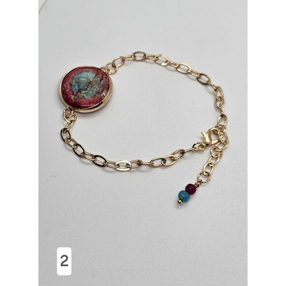 Vibrant Ocean Jasper Bracelet 14k Gold-Filled Adjustable Link Chain Choose Color - Picture 4 of 6